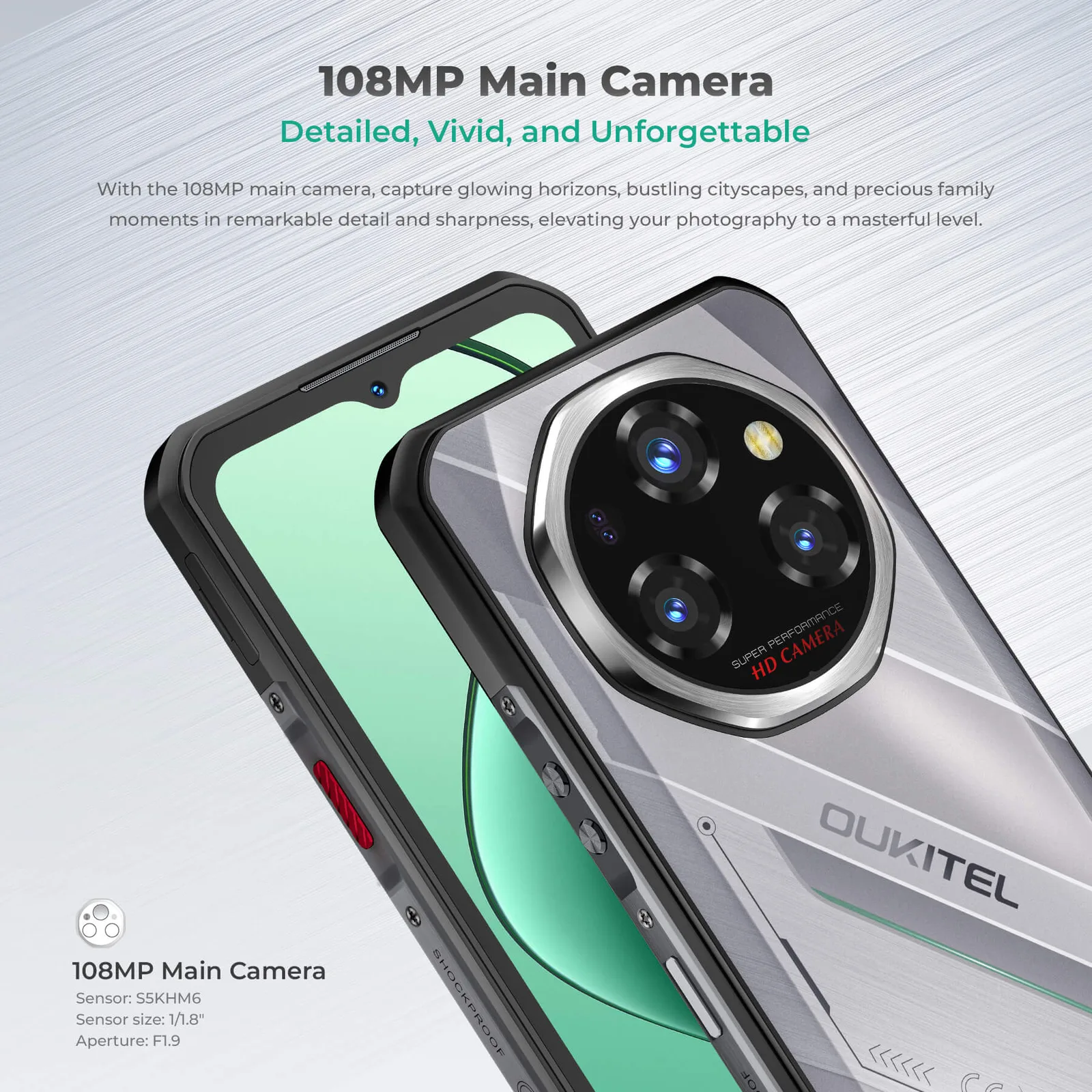 Oukitel WP62 5G Rugged Phone 6.6-inch 11000mAh Battery 108MP Android 15 with NFC(16GB+512GB)