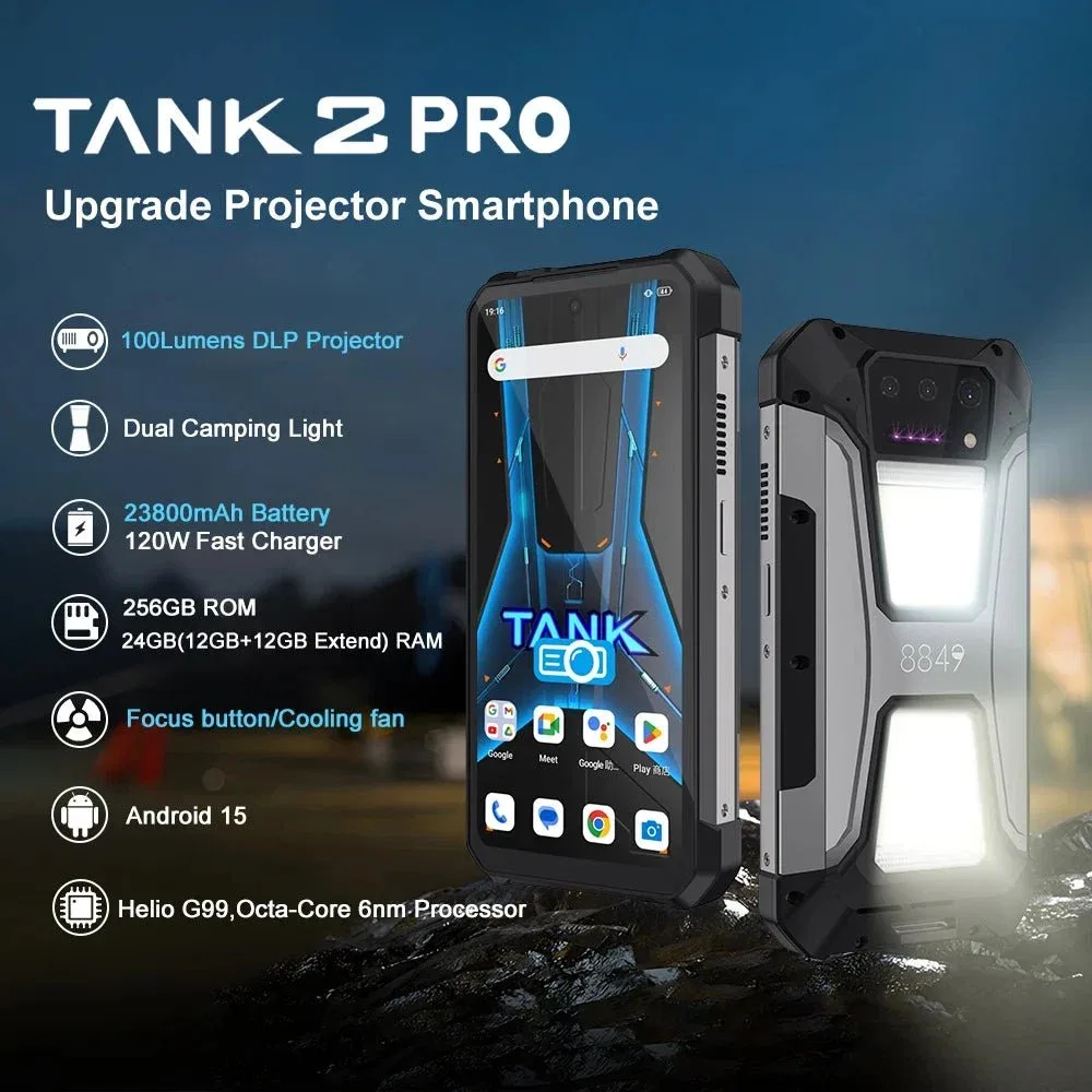 TANK 2 Pro – Heavy-Duty 4G Rugged Projector Phone with 100MP Camera, DLP Projector & 23,800mAh Battery