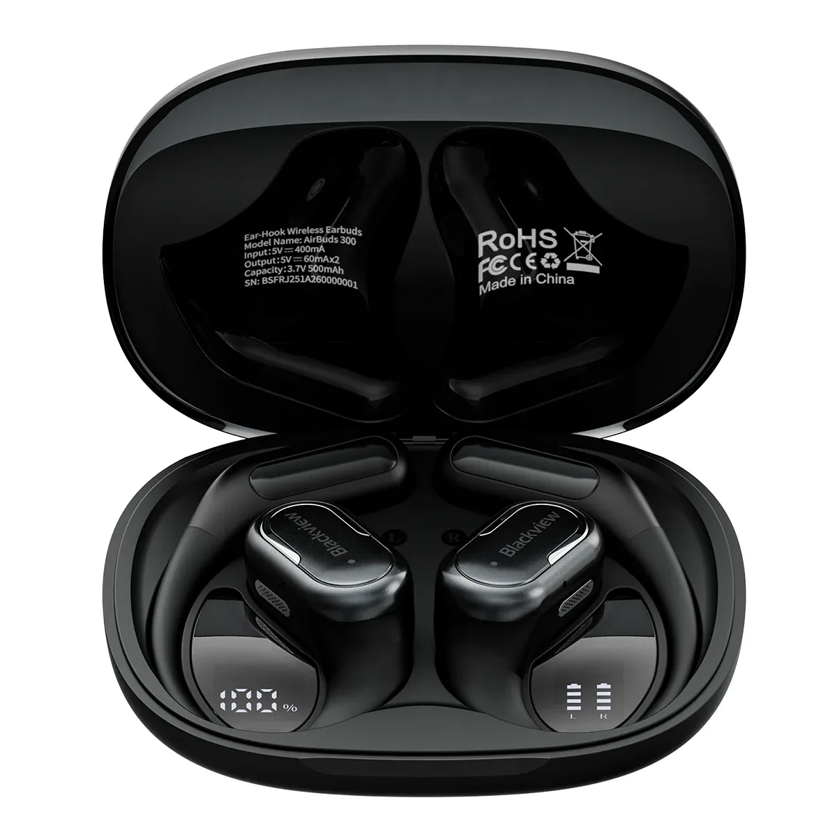 Blackview AirBuds 300 IPX5 Waterproof Smart Digital Power Display ENC Noise Cancellation Microphone Bluetooth 6.0 Open-ear OWS Earbuds