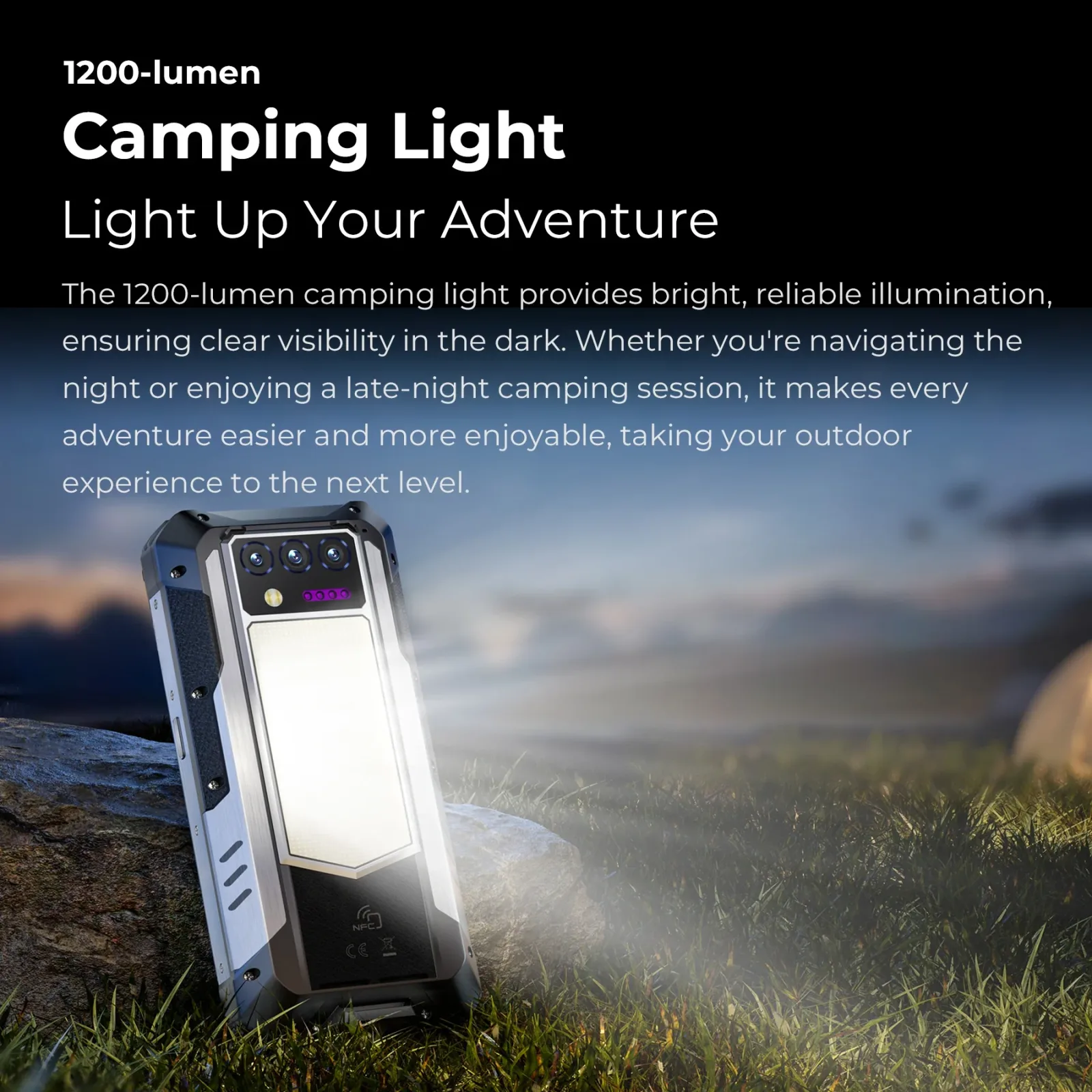 OUKITEL WP100 Plus 4G Rugged Phone 33000mAh Battery 1200-Lumen Camping Light