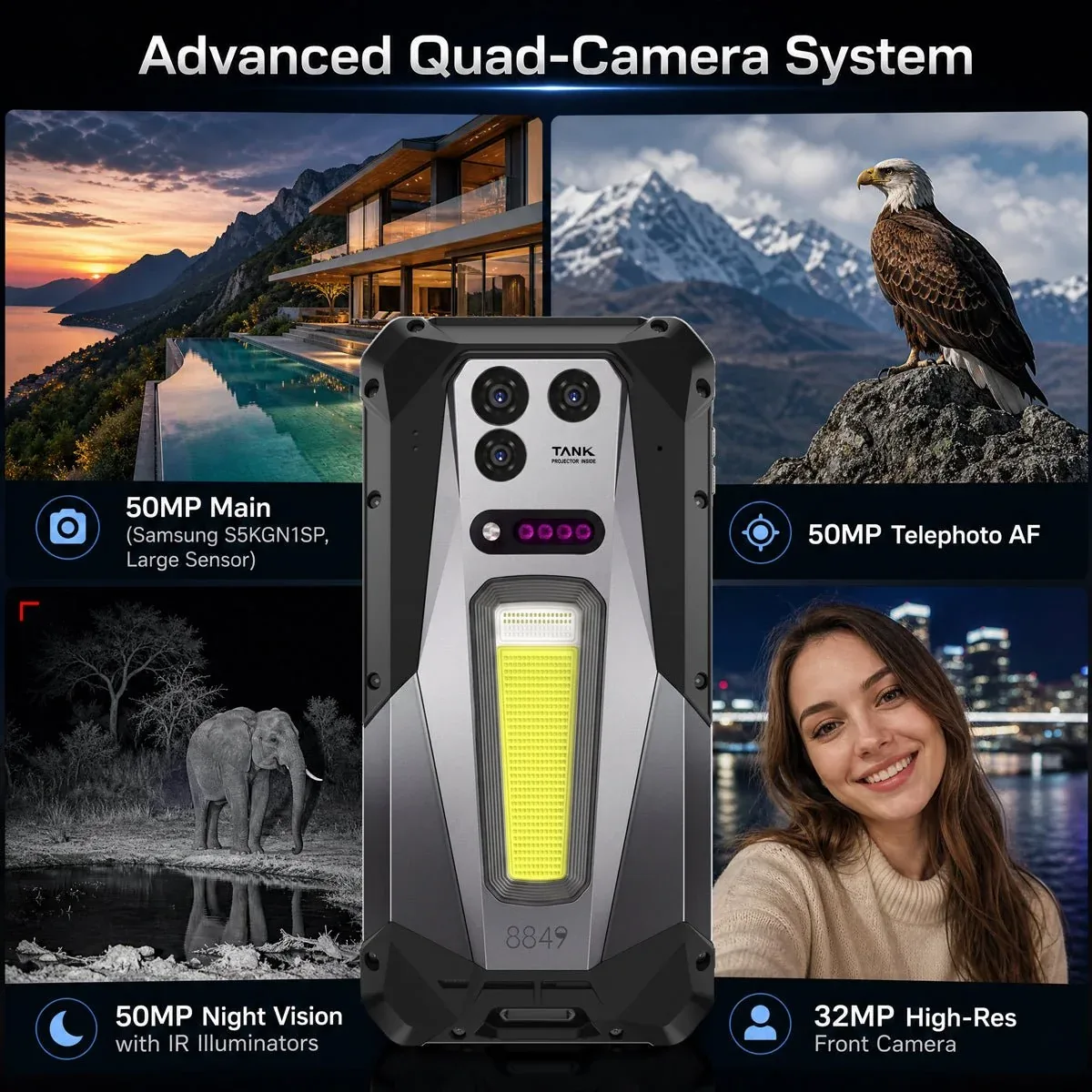 TANK 5 Rugged Smartphone - World’s First 2K Projector, 9400e Chip, 3K Display, 17600mAh Battery & eSIM