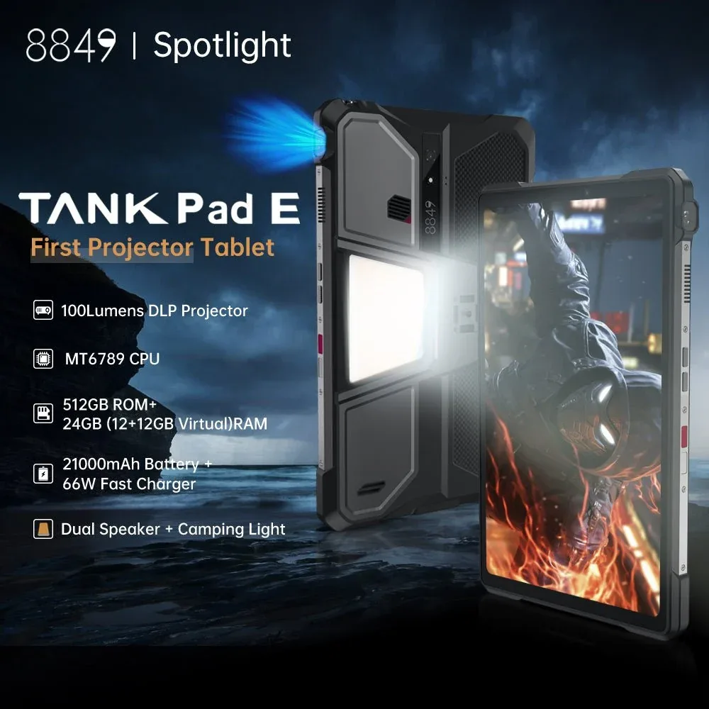 TANK Pad E - 4G Rugged Tablet with 100lm Projector, 21,000mAh Battery, 50MP Camera, Unlocked