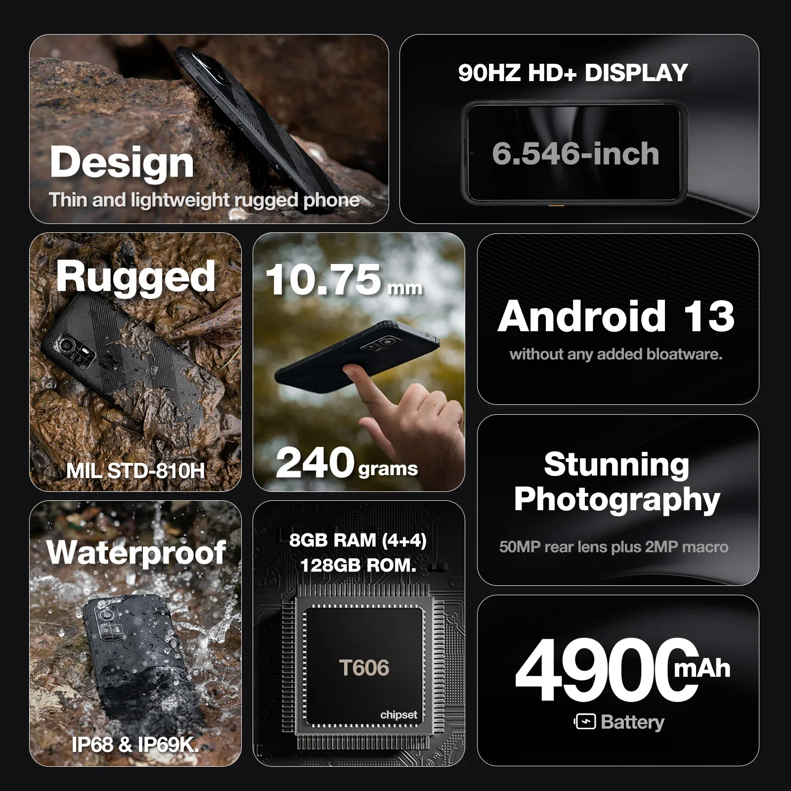 AGM H6 LITE | Ultra-Thin | Rugged | 6.56-inch 90Hz Display | 4GB RAM + 4GB Virtual Expanded RAM + 128GB ROM | Android 13
