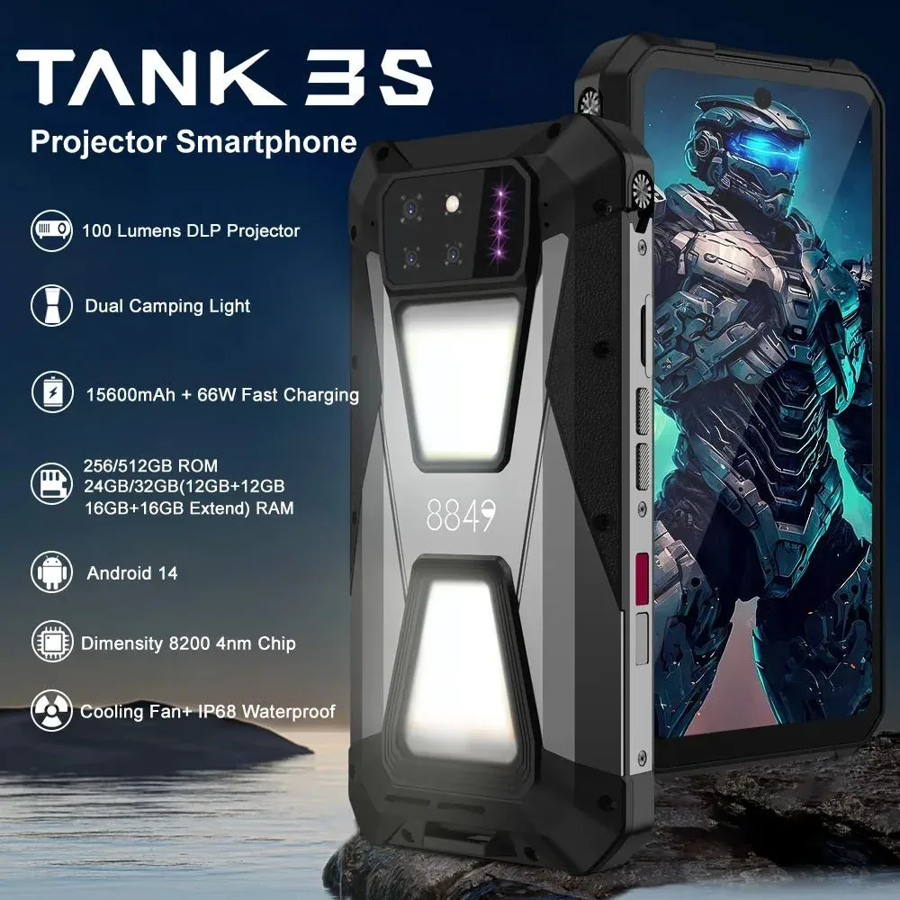 TANK 3S - 5G Rugged Phone with DLP Projector, 15,600mAh Battery, 64MP Night Vision