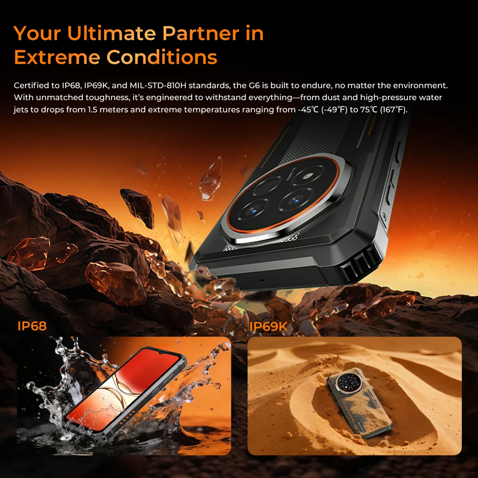 OUKITEL G6-EV 4G Rugged Phone 6.52'' HD+ Display 10,600mAh Big Battery 64MP Camera Android 16(8GB+256GB)