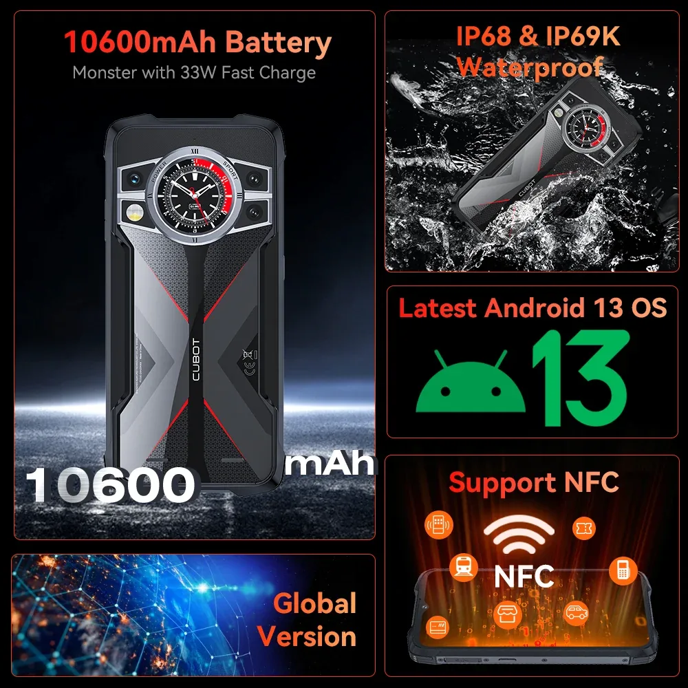 Cubot KingKong9 Android14 24GB RAM+256/512GB ROM 10600mAh Rugged Phone
