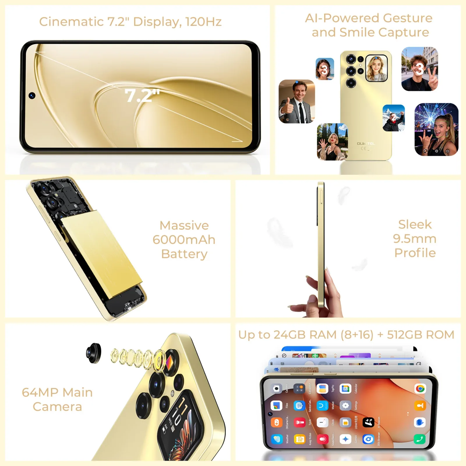OUKITEL C68 Plus-EV 7.2-inch 6000mAh Battery 9.5mm Ultra-thin Body Smartphone