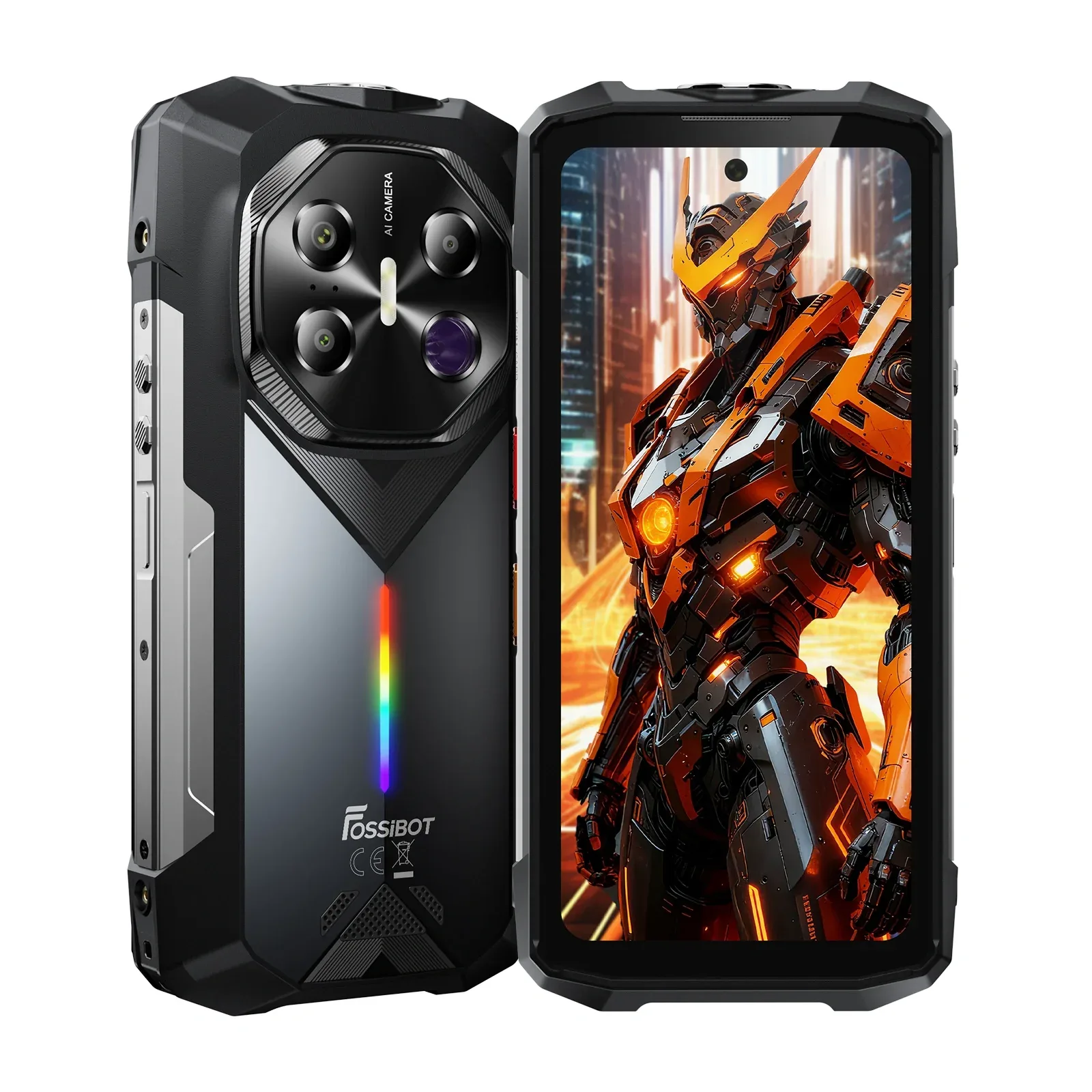 FOSSiBOT F113 with 64MP Long-Range Night Vision Camera, 6.78" 120Hz FHD+, 36GB+256GB, MediaTek Dimensity 7050, 50MP+32MP Cameras, 20000mAh Battery, 50m Strong Flashlight, Colorful Ambient Lighting with Music Rhythm, 5G Rugged Phone
