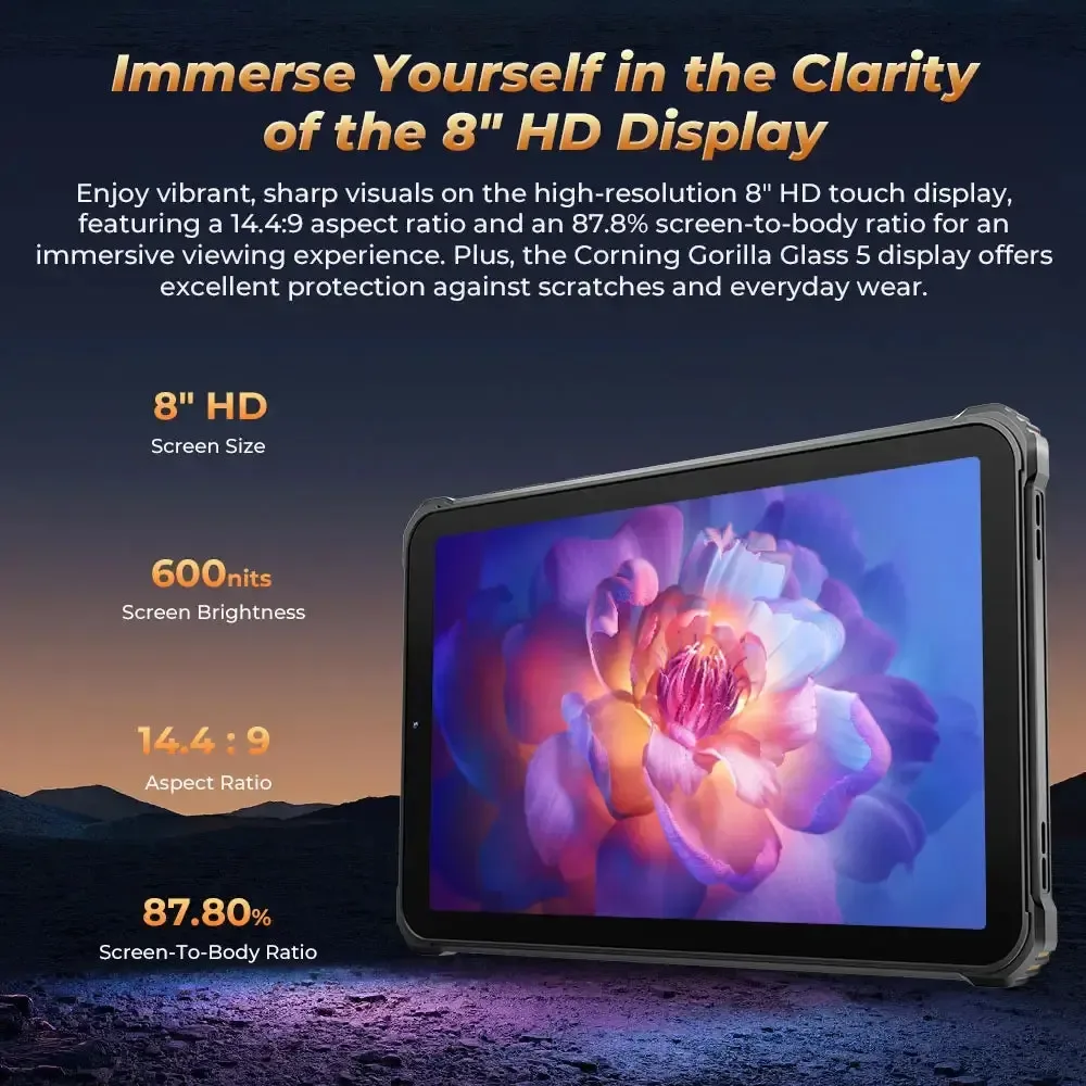 Oukitel RT3 Pro 4G RuggedTablet 8-inch 5150mAh Big Battery 16MP Camera Android 14 (16GB+128GB NFC)