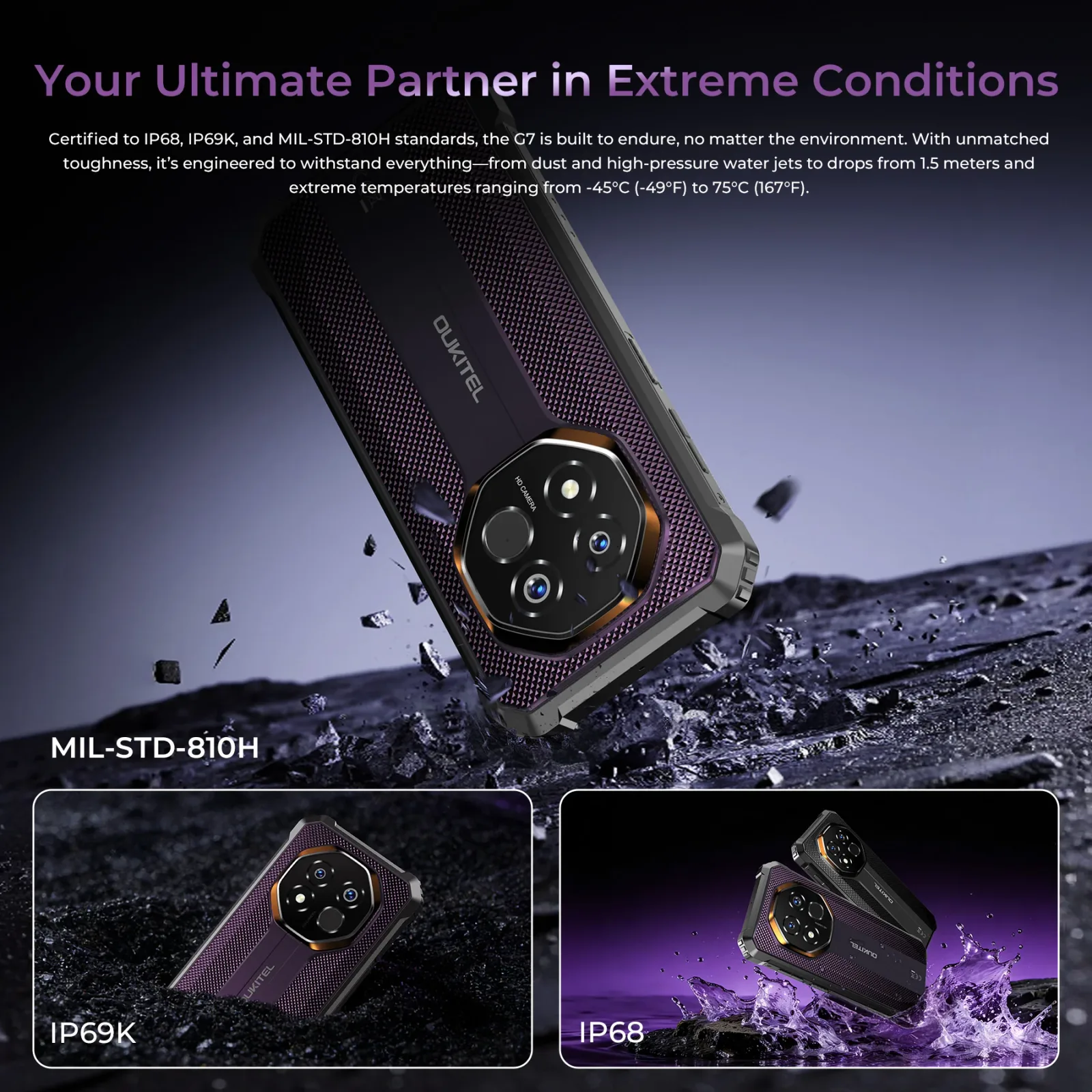 OUKITEL G7-EV 4G Rugged Phone 6.52'' HD+ Display 10,600mAh Big Battery 64MP Camera Android 16