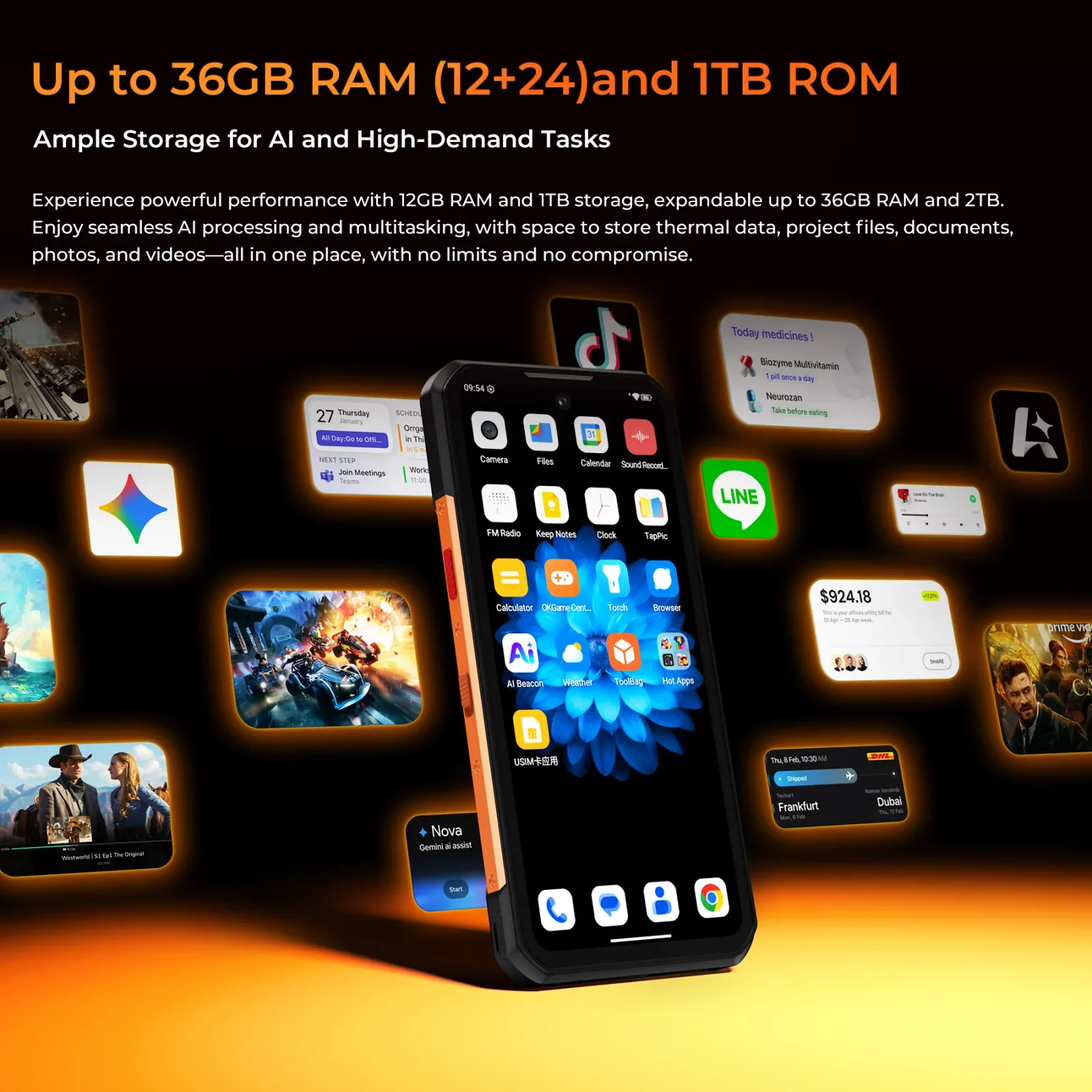 OUKITEL WP500 5G Rugged Phone 6.78'' FHD+ Display 10,000mAh Big Battery 108MP Camera Android 16(12GB+1TB)