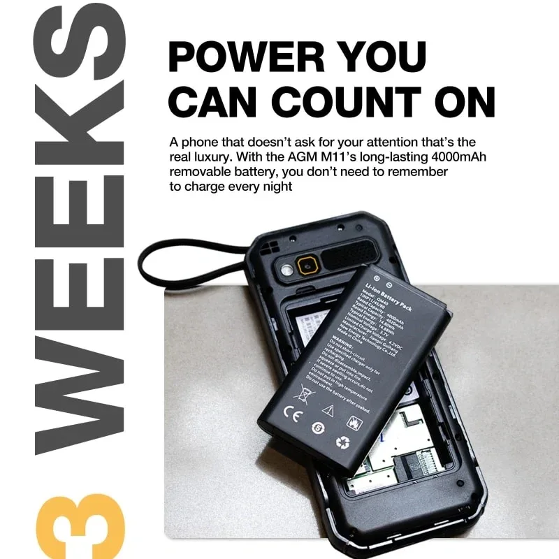 AGM M11｜Rugged Power Bank Phone｜Wired Reverse Charging｜4G LTE｜4000mAh Battery｜WiFi Hotspot｜FM Radio｜3.5mm Jack｜IP68&IP69K | WaterProof