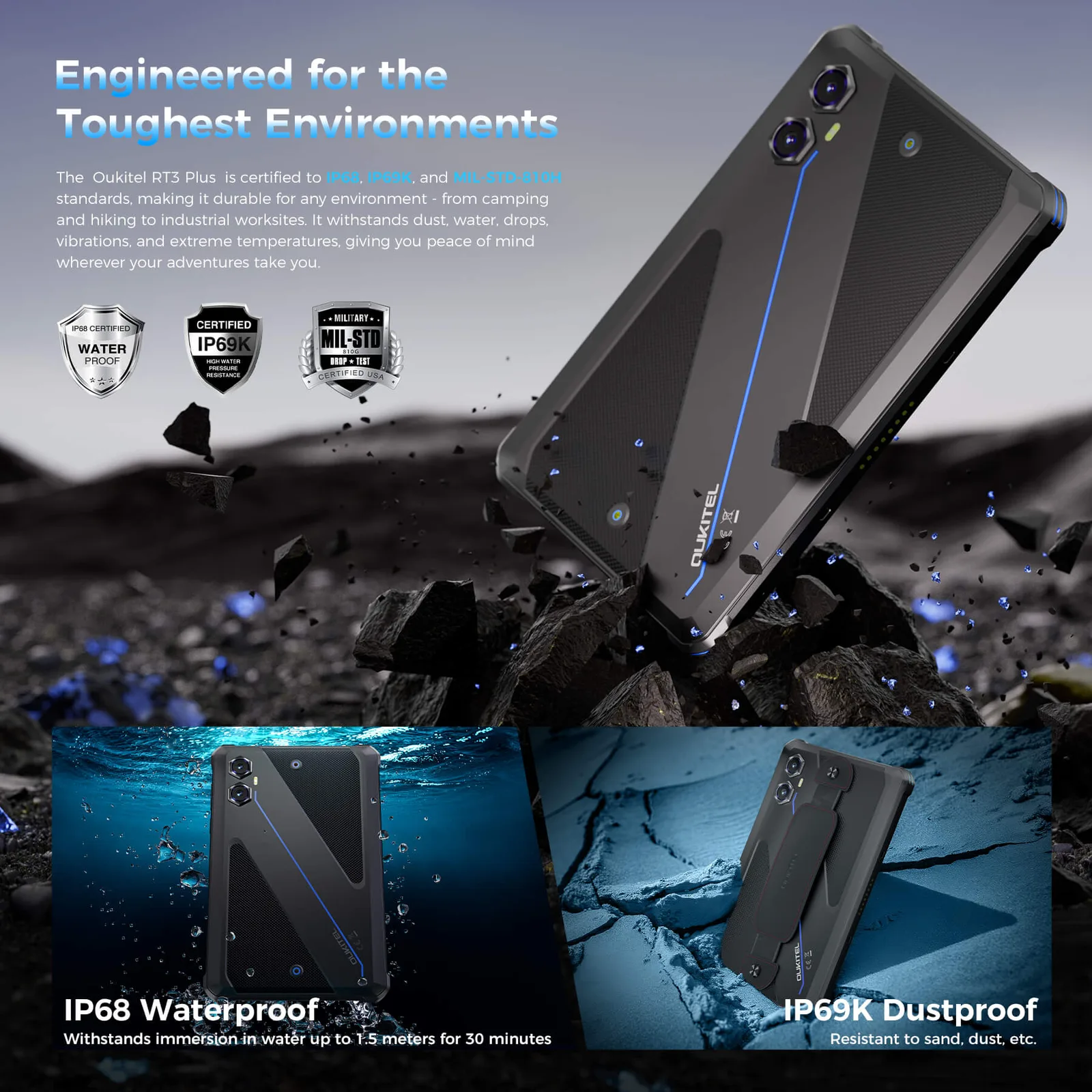 Oukitel RT3 Plus 4G RuggedTablet 8-inch 11000mAh Big Battery 16MP Camera Android 15 (6GB+128GB NFC)