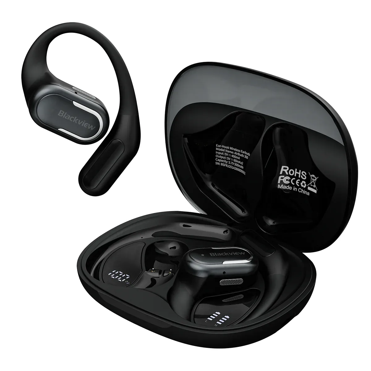 Blackview AirBuds 300 IPX5 Waterproof Smart Digital Power Display ENC Noise Cancellation Microphone Bluetooth 6.0 Open-ear OWS Earbuds