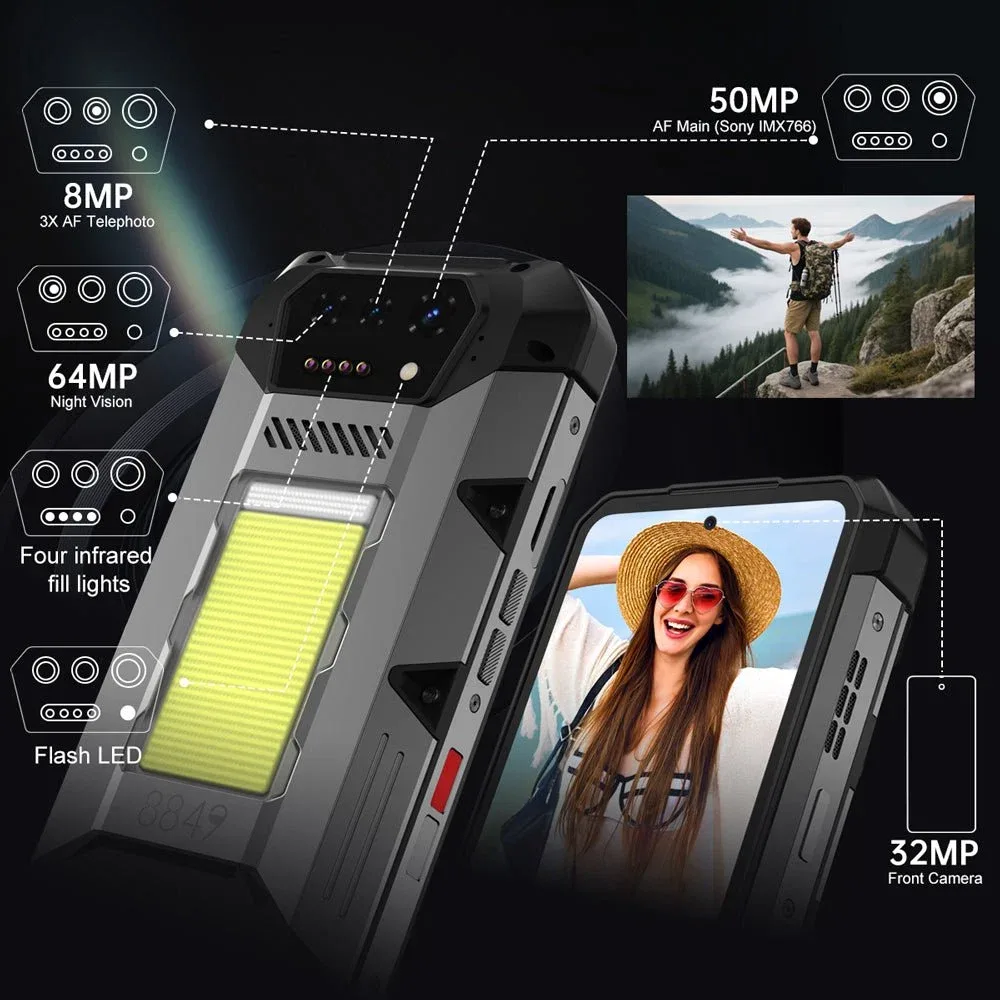 8849 Hike - 4G Rugged Phone with 1200-Lumen 200 meter Flashlight & 23,800mAh Battery