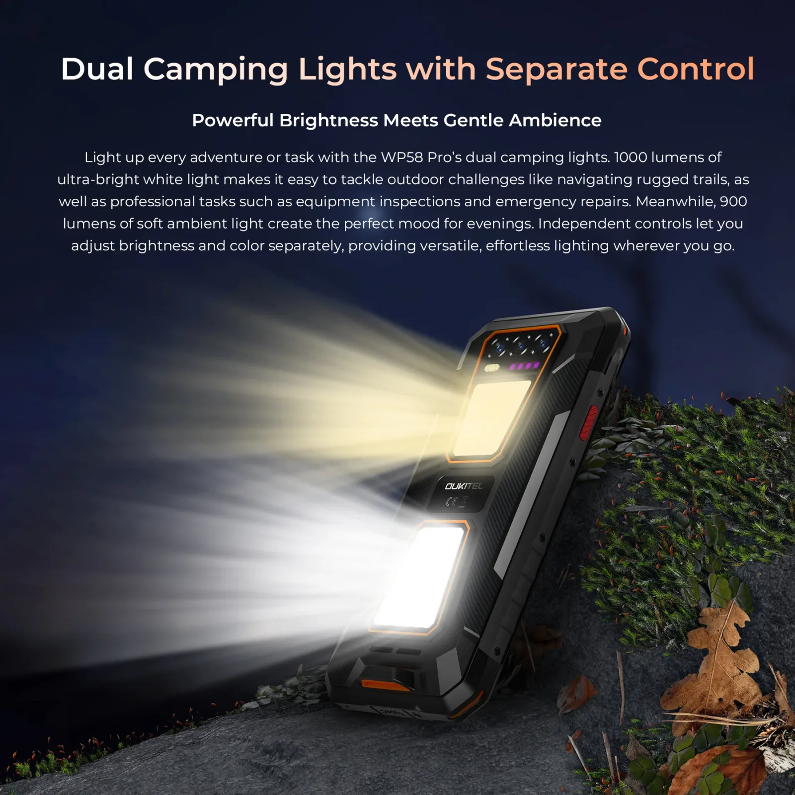 OUKITEL WP58 Pro 5G Rugged Phone 6.7-inch 10,000mAh Battery 64MP Camera Camping Light Android 15(8GB+512GB NFC)