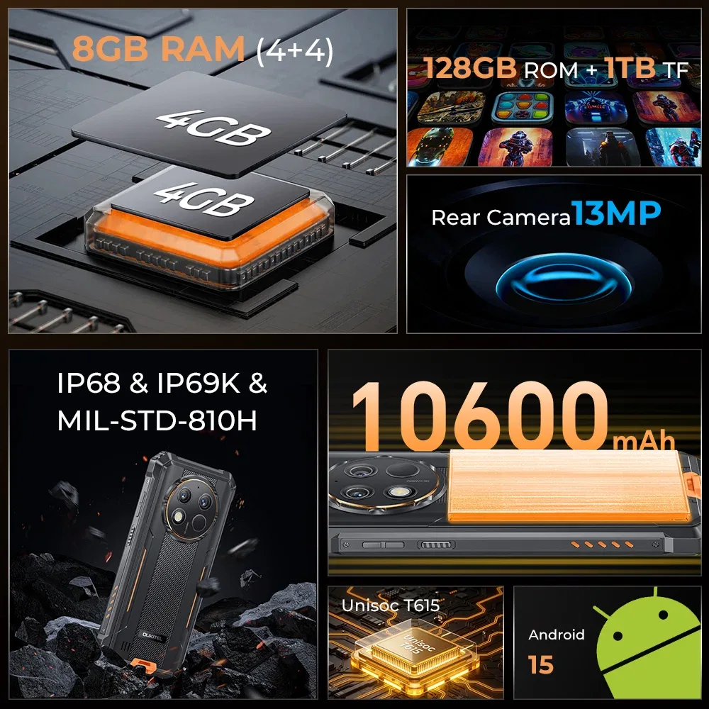 OUKITEL G1 S Rugged Phone 6.52-inch 10600mAh Big Battery 13MP Camera (4+128GB)
