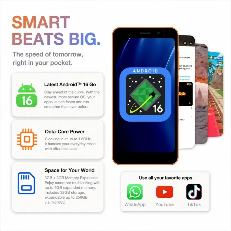AGM NOTE N2 | 4.96" Small Android Smartphone | Removable Battery | Android 16 Go | Pocket-Friendly Design | IP54 Splash Protection